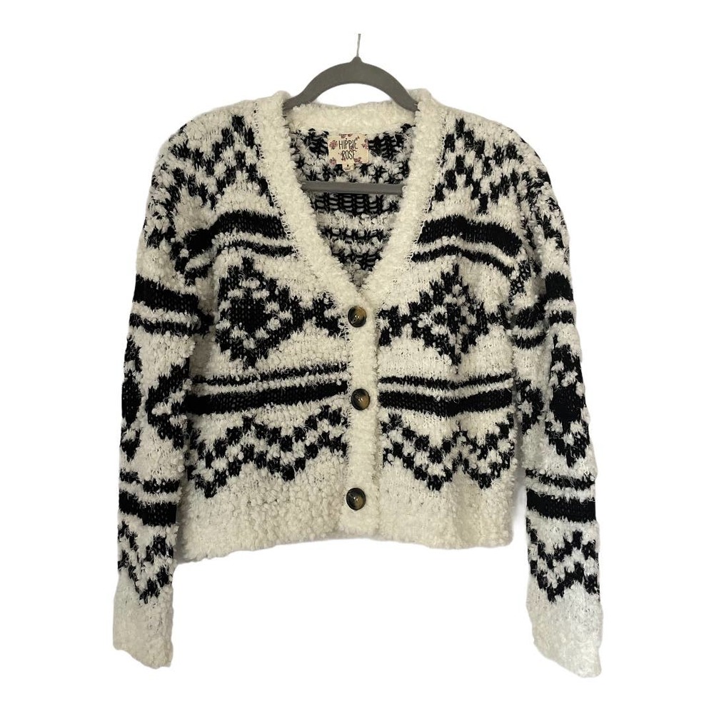 Cropped buttoned down boucle black white sweater S